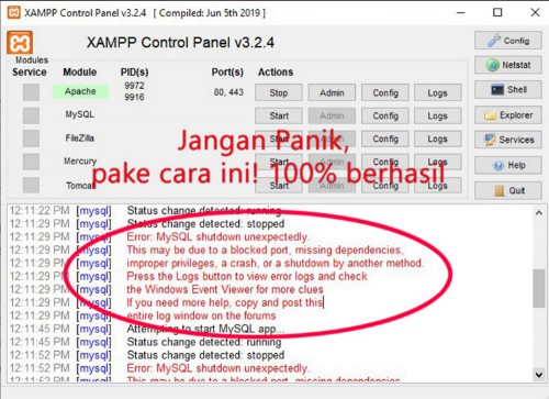 Mysql XAMPP Error  mysql shutdown unexpectedly This may be due to a blocked port  missing dependencies